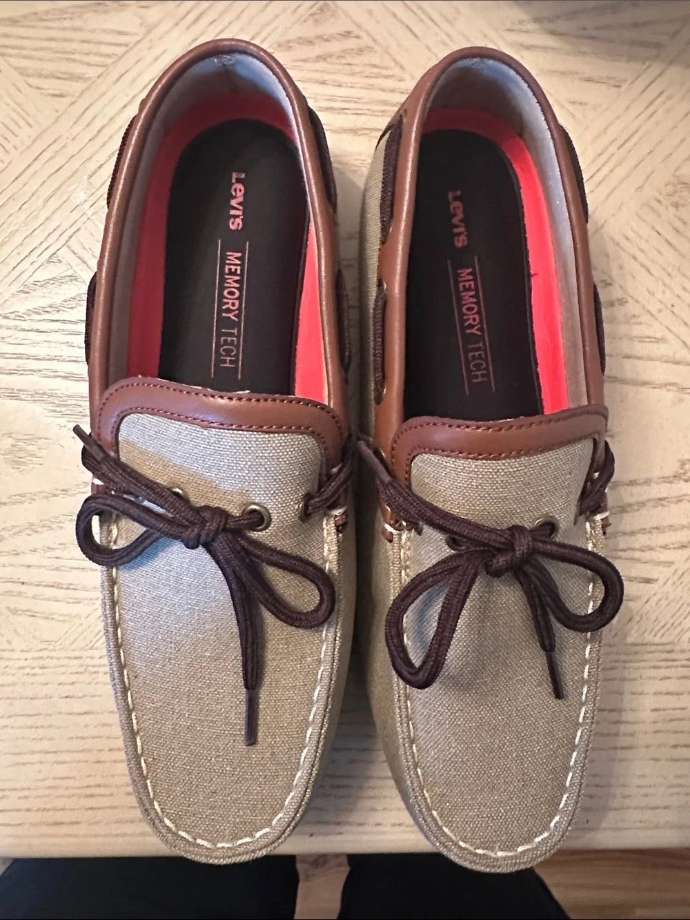 Levi's Men's Tan Canvas with Brown Leather-Trim Boat Shoes
